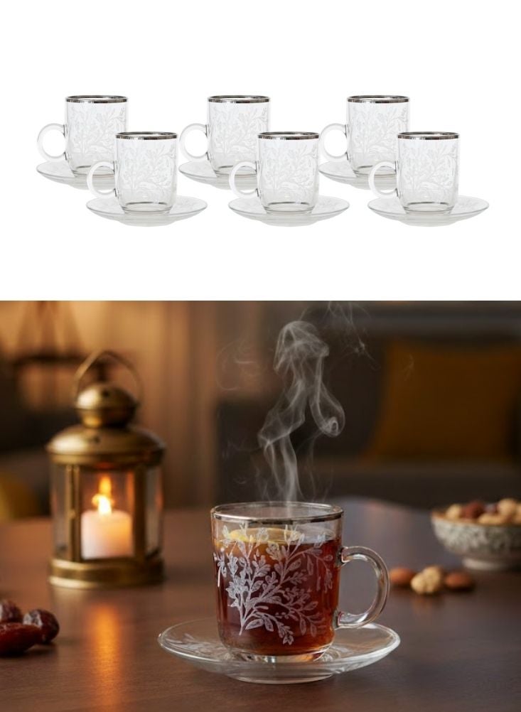 Premium Glass Tea Cup with Saucer Set – 6 Cups + 6 Saucers (12 Pcs) Heat-Resistant Tea Set for Daily & Festive Use - Image 1
